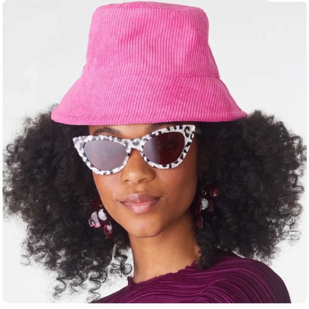 NWT Lele Sadoughi Pink Corduroy Bucket Hat. So cute!! With Striped Dust Bag - Picture 3 of 12